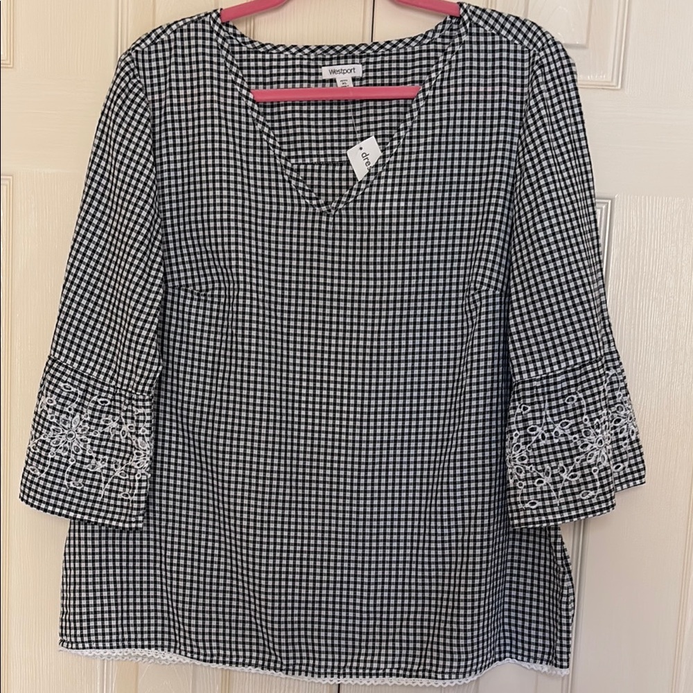 WESTPORT EMBROIDERED GINGHAM TOP